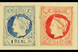 1861 HAND PAINTED STAMPS Unique Miniature Artworks Created By A French "Timbrophile" In 1861. Queen Isabella II (similar - Otros & Sin Clasificación