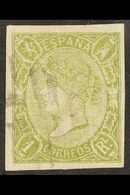 1865 2r Green Imperforate POSTAL FORGERY, Edifil 72F, Used With 4 Large Margins. For More Images, Please Visit Http://ww - Other & Unclassified