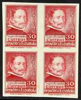 1937 30c Carmine "Gregorio Fernandez", Variety IMPERFORATE BLOCK OF 4, Edifil 726s, As SG 816, Never Hinged Mint (4 Stam - Other & Unclassified