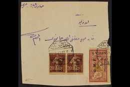 1921 1p On 20c Pair, (one With Crease) And 5pi On 2p Airmails, SG 86, 87, On Large Piece With "OMS" Arabic Cancels. For  - Syrië