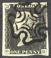 1840 1d Black 'GD' Plate 2, SG 2, Very Fine Used With Crisp Black Maltese Cross Cancel, Four Mostly Large Margins. For M - Unclassified