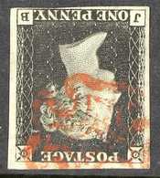 1840 1d Black 'J - B,' Plate 1b, Showing The Variety "WATERMARK INVERTED", SG 2Wi,  Fine Used With Clear To Large Margin - Sin Clasificación