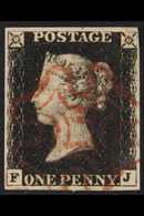 1840 1d Intense Black, Lettered "F J", SG 1, Fine Used With Four Margins And Red MX Cancellation. For More Images, Pleas - Non Classés