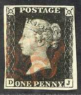 1840 1d Intense Black 'DJ' Plate 5, SG 1, Very Fine Used With 4 Margins & Red MC Cancellation. For More Images, Please V - Non Classificati