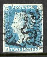 1840 2d Blue 'HK' Plate 2, SG 5, Fine Used With Two Maltese Cross Cancels, Four Clear To Good Margins, Fresh. For More I - Andere & Zonder Classificatie