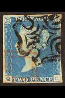 1840 2d Pale Blue, Lettered "Q C", Plate 2, SG 6, Fine Used With Four Margins, Cancelled With Black Maltese Cross Plus A - Other & Unclassified