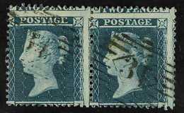 1854-7 2d Blue, Plate 5, Wmk Small Crown, Perf.14, SG 23a, PAIR With Dramatic Perforation Shift, Portion Of Adjoining St - Other & Unclassified