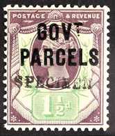 OFFICIAL GOVT. PARCELS 1887 1½d Dull Purple & Pale Green, "SPECIMEN" Handstamp (type 9), SG O65s, SG Spec L24s, Very Fin - Autres & Non Classés