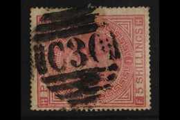 CHILE - VALPARAISO 1865-81 5s Rose, Plate 1, SG Z88, Heavy, But Readable & Fairly Clear Strike Of "C30" Barred, Oval Num - Other & Unclassified