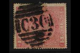 CHILE - VALPARAISO 1865-81 5s Rose, Plate 1, SG Z88, Heavy, But Readable & Fairly Clear Strike Of "C30" Barred, Oval Num - Sonstige & Ohne Zuordnung