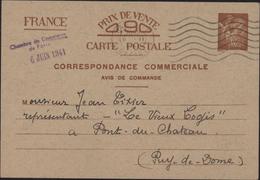 Entier Iris Correspondance Commerciale Chambre De Commerce De Paris 6 Juin 1941 Storch H3 Chaussure Galland - Standaardpostkaarten En TSC (Voor 1995)