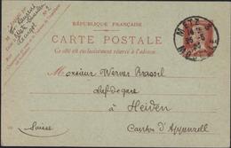 Entier Pasteur 30ct Rouge Carton Vert Date 318 CAD Metz 25 5 23 14.15 1er Jour D'utilisation Storch P181 D1 Pr Suisse - Standard Postcards & Stamped On Demand (before 1995)