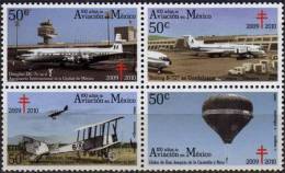 Histoire Aviation Mexicaine (Douglas DC7,Boeing B727,Ballon Globo De Don Joaquin,Biplan Serie A)  4  Neufs ** - Messico