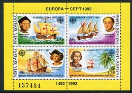 ROMANIA 1992 Europa: Discovery Of America Block MNH / **..  Michel Block 271 - Blocks & Sheetlets