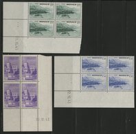 MONACO N° 275 + 279 + 280. TROIS Blocs De 4. Neufs ** (MNH) Avec Coins Datés. TB - Unused Stamps