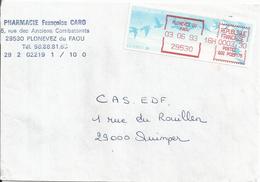 Vignette D'affranchissement Type "Oiseaux De Jubert" Sur Enveloppe - Bureau De Plonevez Du Faou (Finistère) - 1990 « Oiseaux De Jubert »