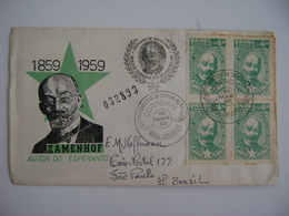 BRAZIL - FDC TYPE CIRCULATED ENVELOPE, CENTENARY OF ZAMENHOF, AUTHOR OF ESPERANTO, 1859-1959 IN THE STATE - Esperanto