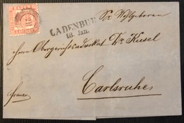 Allemagne Bade Lettre N°17 3kr Rose Obl Cachet Cerclé 84 Et Griffre Lineaire Ladenbur 18 Janv Pour Carlsruhe Superbe ! - Storia Postale