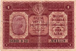 ITALIA  1 LIRA 1918 CASA VENETA DEI PRESTITI  P-M4 CIRCOLATED - Autres & Non Classés