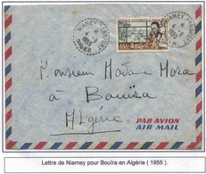 Niger Lettre Avion Niamey Aéroport 1955 Distribution Bouira Algérie Airmail Cover Belege Flugpost Airport - Storia Postale