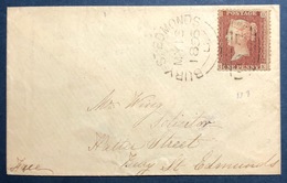 Grande Bretagne 1856 N°8 1 Cent Rouge Type I Oblitéré GC 97 De BURY ST EDMONDS TTB - Storia Postale