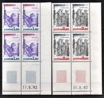 FRANCE 1982 / 1983 - SERIE 2 BLOCS DE 4 TS / Y.T. N° 71 ET 72 - 2 TS NEUFS** / COINS DE FEUILLES / DATES - Servizio