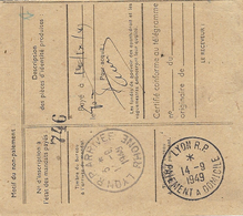 1949- MANDAT-CARTE / COLONIAL De 10.000 F D'ANECHO / TOGO   TAXE  T P 9 F.  à VOIR Cad Au Dos !! - Briefe U. Dokumente