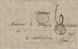 1860- Lettre En Port Du De Zaragoza  à Montpellier ( France ) Taxe Tampon 6 D. Entrée ESP.St JEAN-de-LUZ 3 / AMB. C - Entry Postmarks