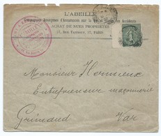 3264 - Enveloppe 1905 L'ABEILLE ABEILLE Semeuse Lignée HERMIEUX Grimaud Inter Panneau Panneaux - 1877-1920: Periodo Semi Moderno