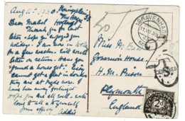 Ref 1338 - 1920 Postcard - Gravenhage Holland To Plymouth - Postage Due - Postage Due