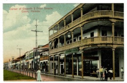 Ref 1338 - Early Postcard - Corner Of Eleventh & Front Streets - Colon Panama USA Canal Zone - Panama