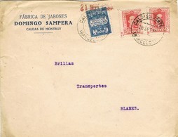 35940. Carta Doble Porte CALDAS De MONTBUI (Barcelona) 1930. Sello Recargo Exposicion - Barcelona