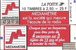 CARNET 2720-C 3 Marianne De Briat "MEDIAMETRIE" Avec Trait Gris Au Verso (en Bas à Gauche). RARE - Moderne : 1959-...