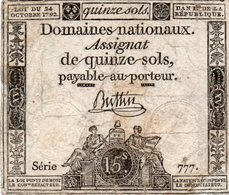 FRANCIA  ASSIGNAT 15 SOLS 1792 P-A54  SERIE 777 - ...-1889 Circulated During XIXth