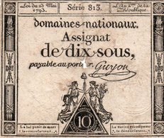 FRANCIA  ASSIGNAT 10 SOLS 1793 P-A68 - ...-1889 Francos Ancianos Circulantes Durante XIXesimo