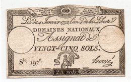 FRANCIA  ASSIGNAT 25 SOLS 1792 P-A-55 - ...-1889 Circulated During XIXth