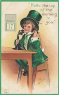 Signed Clapsaddle St. Patrick's Day Greetings, Boy In Green Old Telephone C1900s/10s Vintage Postcard - Saint-Patrick