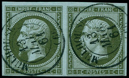 O FRANCE - Poste - 11, En Paire, Oblitération Mulhouse 13/05/75: 1c. Olive - 1849-1850 Cérès