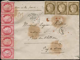 FRANCE - Poste - Lettre Chargée à 4.90f. De Paris Rue Montaigne Pour Port Au Château (Puy De Dôme), Affranchie N° 57 Ban - 1849-1850 Cérès