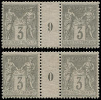 ** FRANCE - Poste - 87, 2 Paires Millésimes "9" Et "0": 3c. Gris - 1849-1850 Ceres