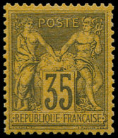 ** FRANCE - Poste - 93, Signé Roumet, Bon Centrage: 35c. Violet-noir Sur Jaune - 1849-1850 Ceres