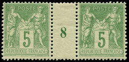 ** FRANCE - Poste - 106, Paire Millésime "8" (millésime *): 5c. Vert - 1849-1850 Cérès