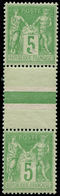 ** FRANCE - Poste - 106a, Paire Interpanneau, Type II Et Type I: 5c. Vert-jaune - 1849-1850 Cérès