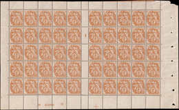 ** FRANCE - Poste - 110, Feuille De 50, Millésime "4" + Numéros: 4c. Blanc - 1849-1850 Cérès