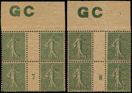 ** FRANCE - Poste - 130, 2 Blocs De 4, Avec Manchette GC Chamois, Millésime "7" Et "8" (* Sur Bdf) - 1849-1850 Cérès