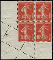 ** FRANCE - Poste - 138, Bloc De 4, Bdf, Piquage Diagonal, En Partie Non Dentelé: 10c. Semeuse Rouge - 1849-1850 Cérès