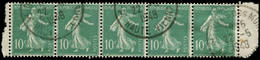 O FRANCE - Poste - 188B, Chiffres Maigres, Bande De 5 (rare En Multiple), Bdf: 10c. Semeuse Vert - 1849-1850 Cérès