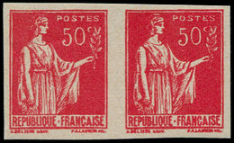 ** FRANCE - Poste - 283, Paire Non Dentelé, Faux De Samoreau: 50c. Paix Rouge (Spink) - 1849-1850 Cérès
