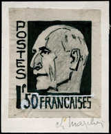 EPA FRANCE - Poste - 517, Type Non Adopté (Maréchal De 3/4, 1.50f), Maquette Originale Encre Et Crayon (40 X 50), Signée - 1849-1850 Cérès