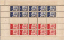 ** FRANCE - Poste - 565/66, Feuille Complète De 5 Bandes Avec Intervalle (un Bord Petits Défauts): Légion Tricolore - 1849-1850 Cérès